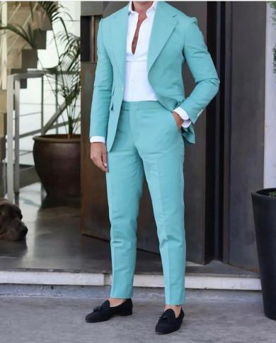 2022 New Light Blue Men Suits Tuxedo For Wedding 2 Pieces Business Peaked  Lapel Costume Homme Party veste homme mariage Blazers - AliExpress