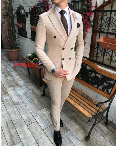 2023 Latest Design Men Suits Double Breasted Groom Wear Tailor Made Suits  Wedding Tuxedos Best Costume 2 Pieces Set Blaz Size Xxl Color Pink
