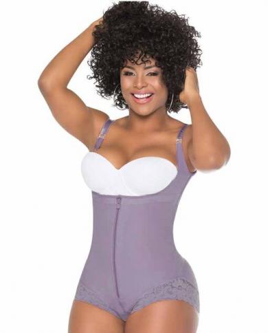 Shapewear For Women Tummy Control Fajas Colombianas Body Shaper Zipper Open  Trainer ​slimming Bust Bodysuit size L Color Purple