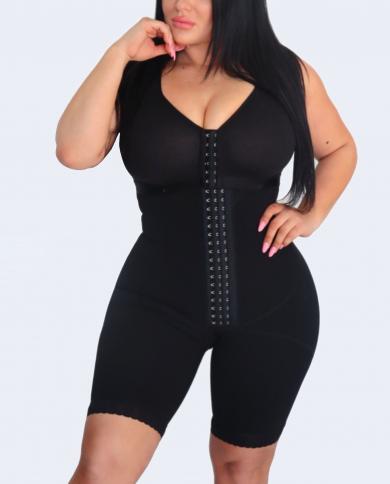 Sleeveless Full Body Faja With Bra Above Knee Bbl Shapewear Post Op Surgery  Fajas Cross Compression Abs Shaping Pants size XL Color Black