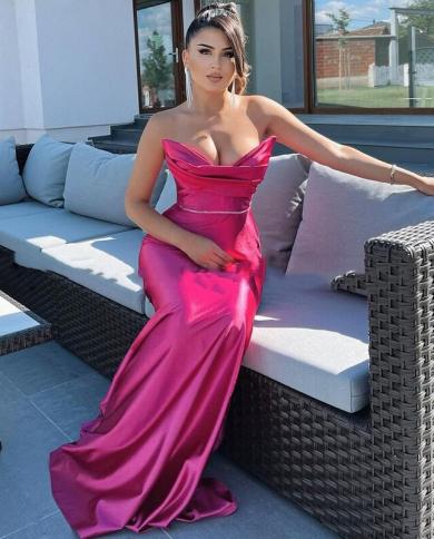 High Quality Silk Satin Mermaid Vestidos De Fiesta Elegant Rose Pink  Strapless Fishtail Evening Dress Prom Dresses Color custom color US Size 22W