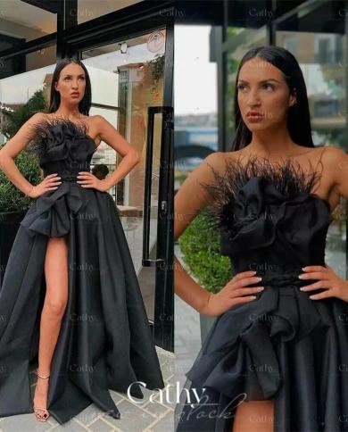 luxury strapless feather فستان سهرة   side split prom dresses gala floor length womens dresses for party weddi