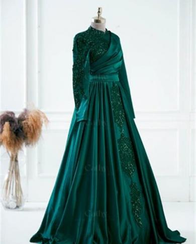 glitter dress muslimah Long Sleeve Green Muslim Wedding Dresses Vintage Sequin Dress 66754 vi –  Viniodress main image 0