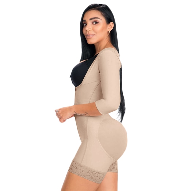 Womens High Waisted Butt Lifter Body Shaper Tummy Control Butt Pads Hip  Enhancer Slimming Fajas Lace Body Shaper size M Color Beige