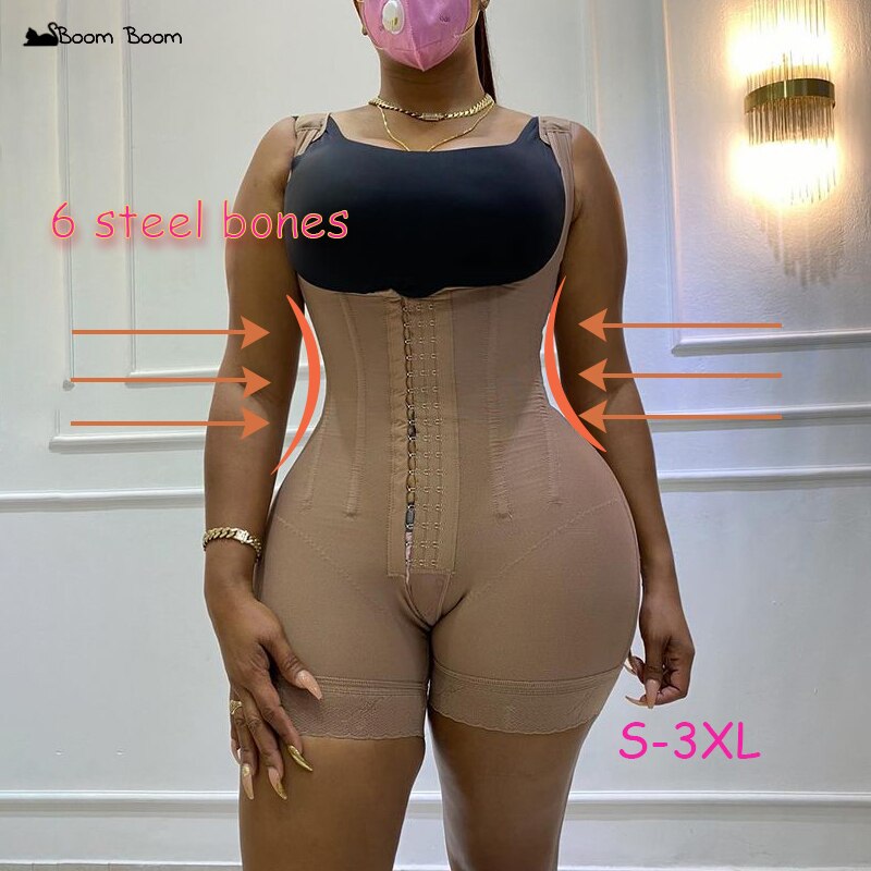 Women Bodyshaper Skims High Compression Garment Abdomen Control Waist  Trainer Open Bust Fajas Colombianas Post Surgery B size XXL Color Brown