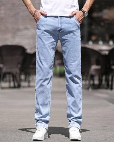Thin Stretch Men Jeans Multi-Pocket Anti-Theft Zipper Plus Size Loose  Straight Trousers High Waist Male Oversized Denim Pants 46