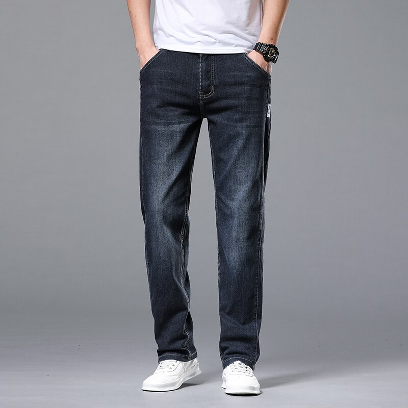 2023 Loose Fit Denim Men Elastic Waist Fashion Casual Pants Male Brand  Trousers Straight Jeans