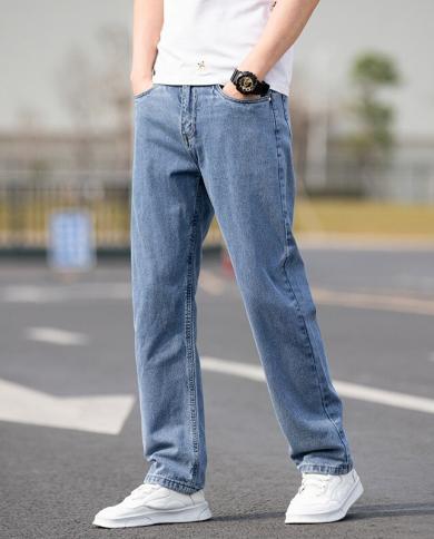 Straight Jeans Men Blue Loose Denim Trousers Neutral Streetwear