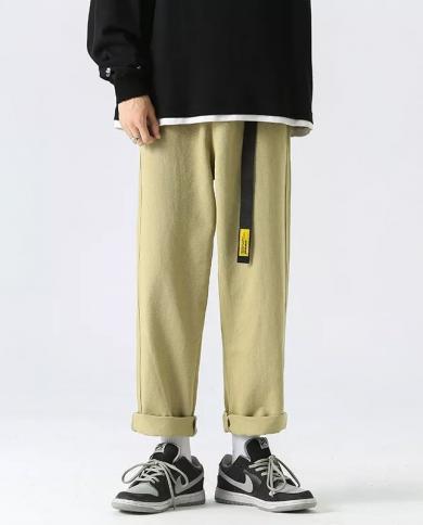 חגורה רופפת אופנה צינור ישר גברים מכנסיים סטודנטים חדשים מותג מכנסיים ארוכים בגדי רחוב harajuku כותנה ארבע עונות