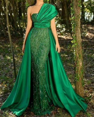 one shoulder party dresses luxury sequins mermaid prom dresses 2023 luxury gowns with detachable trail  فساتين ا