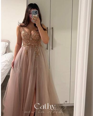 נצנצים צווארון vestidos de fiesta רצועות ספגטי אלגנטיות שמלת ערב שמלת ערב בצבע ורוד גריי אלין שמלת מסיבה באורך הרצפה