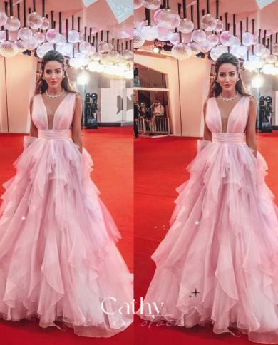 princess ball gown pink prom dress handmade cut layer فستان سهرة floor length sleeveless party dress custom col