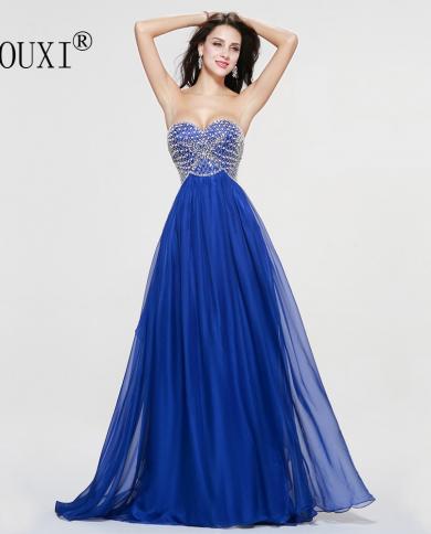 Royal Blue Prom Dress Sweetheart 30d Chiffon Beading Crystal A Line  Vestidos Largos De Fiestaprom Dresses Color Silver US Size 14