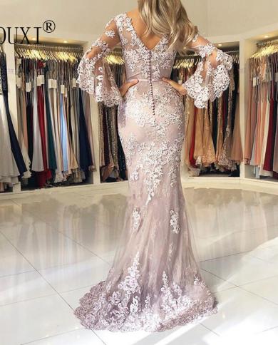 Gorgeous Mermaid Evening Dresses Long Sleeve Elegant V Neck Lace