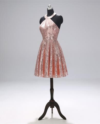 Short Prom Dresses Halter Neck Backless Mini Rose Gold Sequined Formal Party Dress Evening Gowns Prom Dresses Color champagne US Size 4 Short Prom Dresses Halter Neck Backless Mini Rose Gold Sequined Formal Party Dress Evening Gowns Prom Dresses Color champagne US Size 4