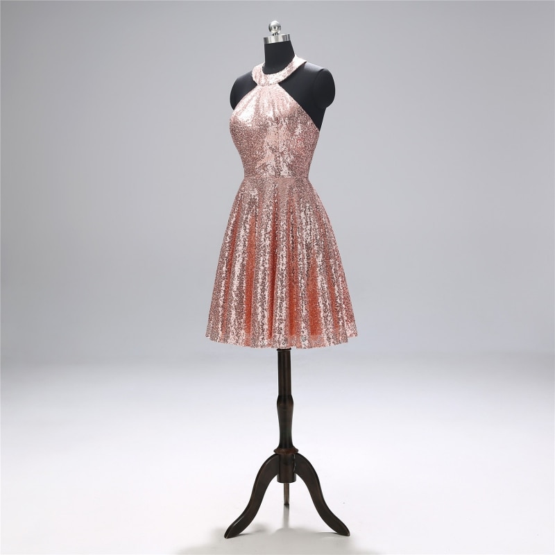 Short Prom Dresses Halter Neck Backless Mini Rose Gold Sequined Formal Party Dress Evening Gowns Prom Dresses Color champagne US Size 4 Short Prom Dresses Halter Neck Backless Mini Rose Gold Sequined Formal Party Dress Evening Gowns Prom Dresses Color champagne US Size 4