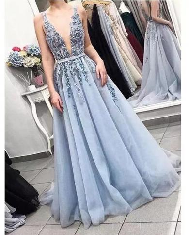 שמלת ערב ארוכה יוקרתית כחולה עם חגורה צווארון עמוק vestido de festa שמלת נשף ללא גב 2023 לנשים ערב d