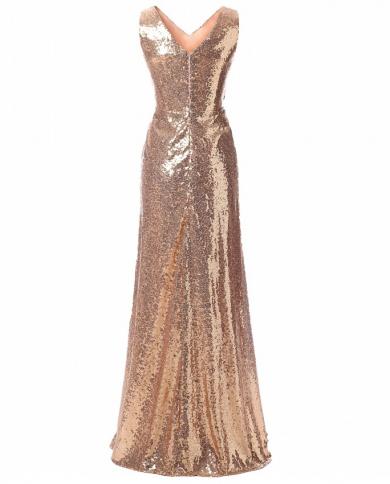 Rose Gold Sequined Bridesmaid Dresses Elegant Long Wedding Party