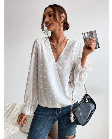 נשים אופנה חולצות חולצות שרוולים ארוכים עם קישוט רשת פרחוני אלגנטי אביב קיץ חולצות בגדי משרד גברת