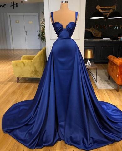 Dubai Blue Mermaid Satin Evening Dresses Sleeveless Simple Lace Up Formal  Dress Design Serene Hill La70579evening Dre Color Blue US Size 2