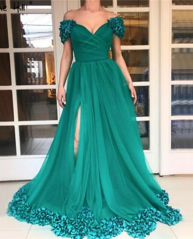 Green Off Shoulder Simple Evening Dresses Style Short Sleeves Tulle A Line  Formal Dress Design La70134evening Dresses Color Green US Size 12