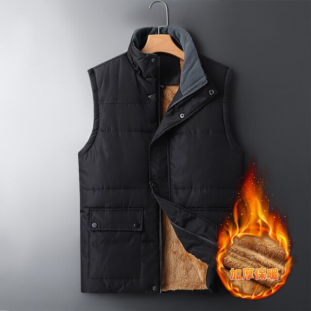 Mens Jacket Sleeveless Vest Winter Heated Thermal Fleece Vests Casual Coats Mens Cotton Vest Men Fashion Thicken Waistco size XS Color LSMT02Black