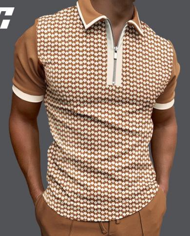 מותג קיץ חדש 2023 רוכסן פסים גברים באיכות גבוהה חולצות פולו מעצבים עם שרוול קצר חולצות קזואל אופנה גברים