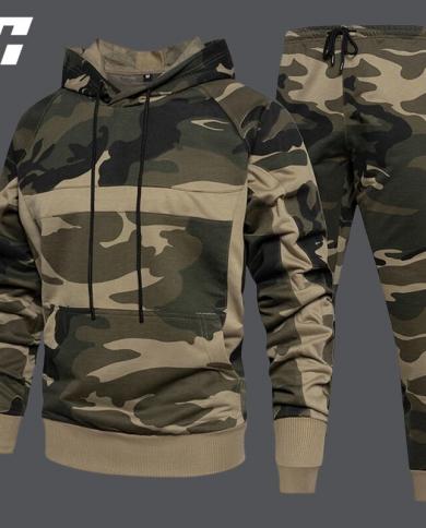 2023 גברים קזואל ספורט חליפת camo אימונית גברים streetwear סתיו גברים רפויים סטים מכנסיים קפוצון אוברסייז 2 חתיכות סט קריש