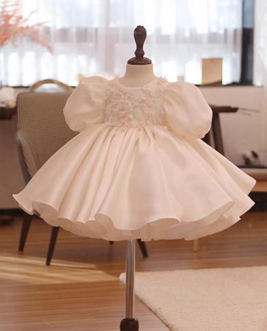strapless open back dress Pink Girl Princess Dress Knee Length for 1st Birthday J409 – DreamyVow