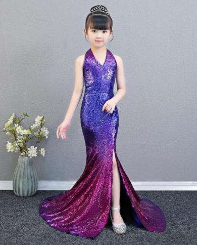 Girls Sequin Mermaid Dress 2023 New Gradient Children's Catwalk Gown  Birthdays Party Dress Modis Kids Clothes Vestidos Y Kid Size 4T Color  Picture
