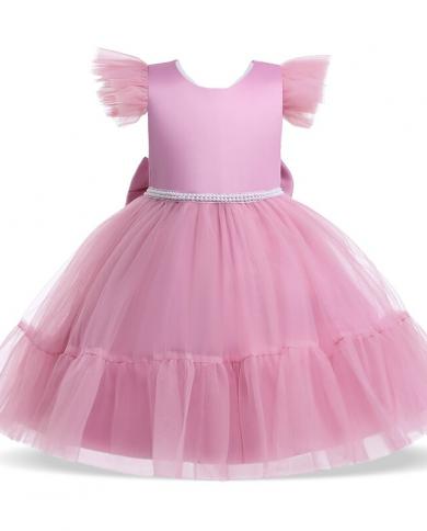 2023 תחפושת נשף ללא גב שמלת מסיבת ילדים לילדה ילדים חרוזים שמלות נסיכה ווסטידו בגדי בנות כלה קטנה