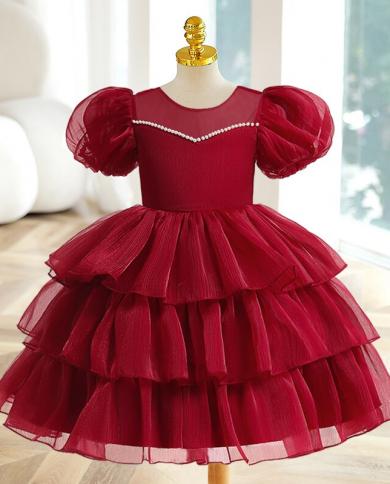 2023 קיץ חרוזים שמלת מסיבה לילדים ילדה תחרות תחפושות נסיכה שמלות vestido בגדי בנות שרוול קצר