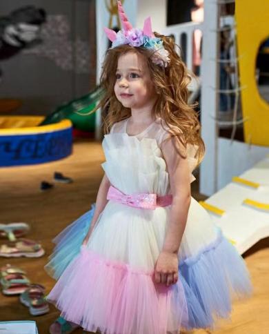 2023 שמלת מסיבת ילדים צבעונית לילדה ילדים תחפושת תחרה נסיכת שמלות בנות בגדי בנות שמלת כלה ללא גב 3 10