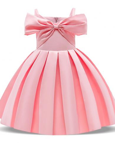2023 קיץ ילדים ורוד שמלת כתף אחת לילדה ילדה תחפושת מסיבת נסיכה שמלות בנות ווסטידו חתונה קשת גדולה