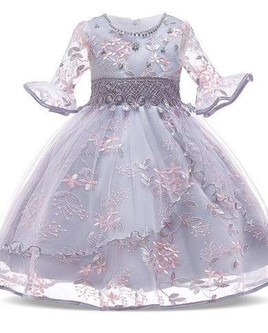 2023 קיץ אפורה שמלת מסיבה לילדים ילדה תחפושת חצי שרוול נסיכה שמלות vestido פרח בנות בגדי 3