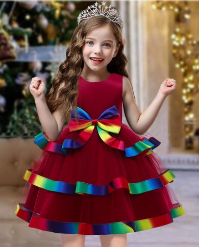 2023 פרח יום הולדת vestido ילדים שמלות לילדות בגדי ילדים תחפושת תפירה צבעונית נסיכת מסיבת שמלת גי