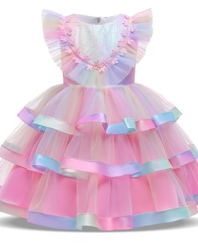 2023 שמלת מסיבה צבעונית ילדה שמלות לילדים בגדי בנות שמלת טוטו נסיכת חתונה שמלת מארח רשמית נצנצים 3 10