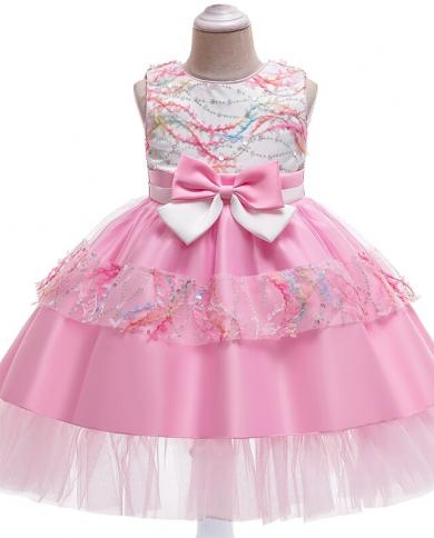 2023 קיץ שמלה ללא שרוולים קשת לילדים שמלות לילדות בגדי ילדים בגדי ילדים נסיכה שמלת מסיבה ילדה פרח v