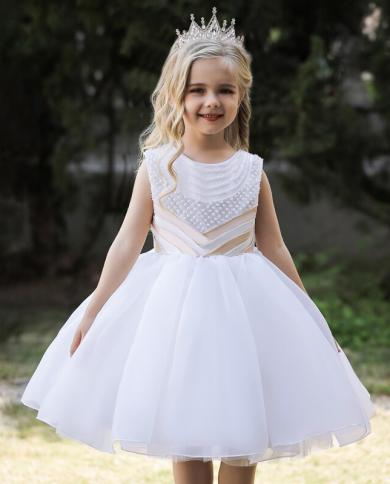 2023 מסיבת ילדים לבנה שמלת שושבינה לילדה ילדה תחפושת אורגנזה נסיכת שמלות vestido בגדי בנות חתונה b