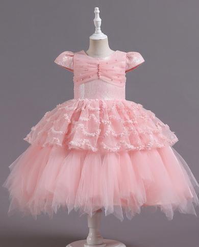 2023 קיץ מסיבת ילדים שמלת יום הולדת לילדה ילדים תחפושת פנינה שמלות נסיכת ווסטידו בגדי בנות שרוול קצר