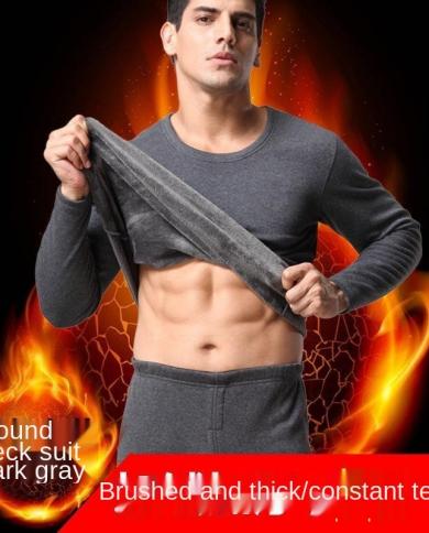 Winter Thermal Underwear Suits Mens Autumn Clothes Long Trousers Plus  Velvet Thickening Thermal Suits Mens Underwear O Color Black size M 40-50kg