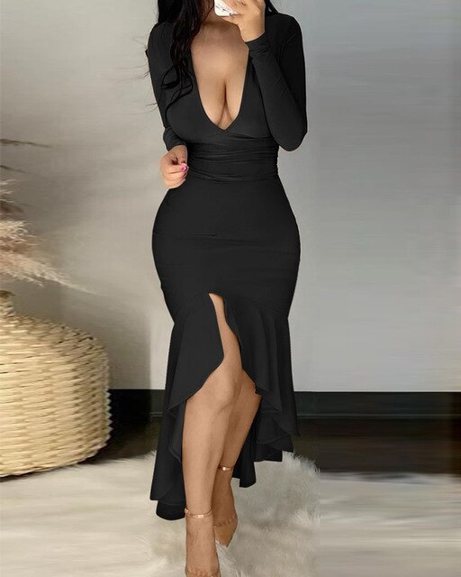 Long sleeve tight black on sale dress