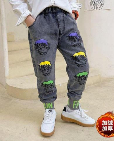 מכנסיים בנים ילדים גינס חורף פלוס קטיפה ילדים מכנסי גינס סיבתיים מכנסי צמר חמים עבים בנות חותלות 415 שנים