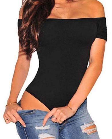 בגד גוף נמתח עם שרוולים קצרים מחוץ לכתף לנשים bodycon עליון חליפות גוף מחוטות צווארון אוברולים סרבל גוף נשיים