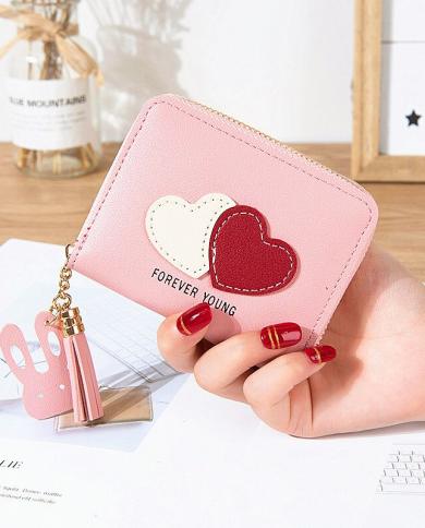 Love Heart Zipper Small Wallet for Women,Credit Card Holder Coin