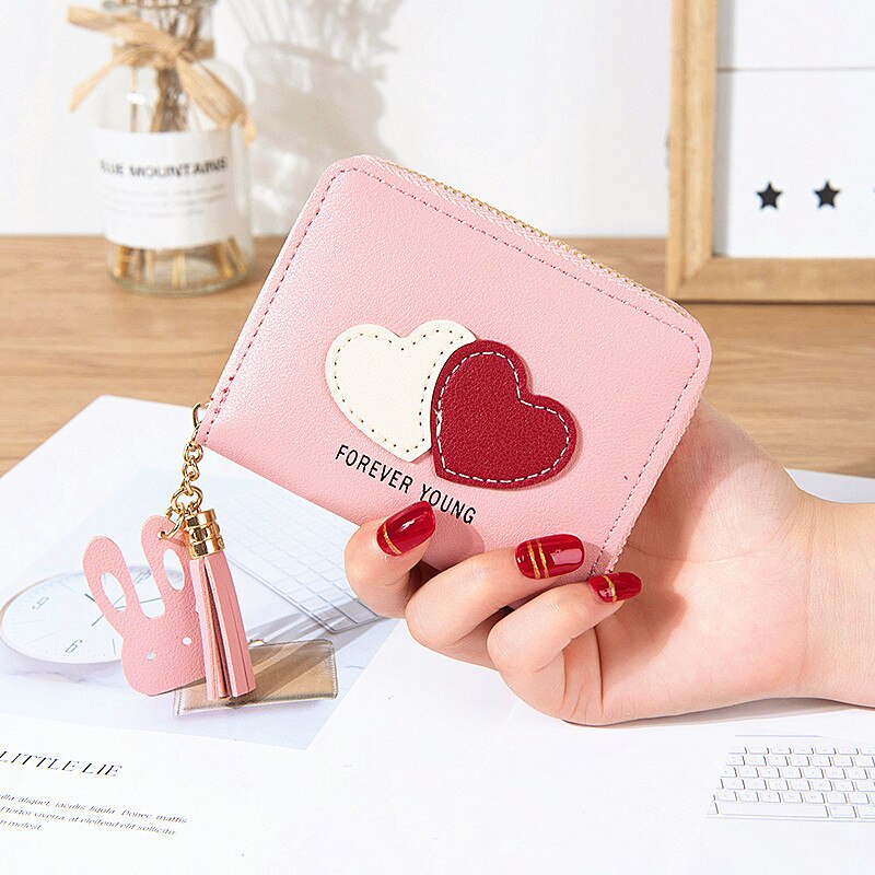 Geometric Women Wallets with Zipper Pink Phone Pocket Purse Card Holder  Patchwork Women Long Wallet Lady Tassel Short Coin Purse
