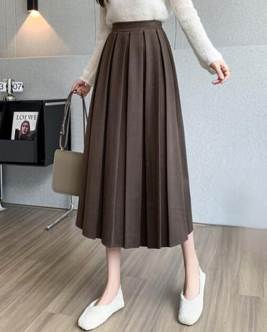 Fashion Winter Long Woolen Skirt Women Fashion High Waist Basic