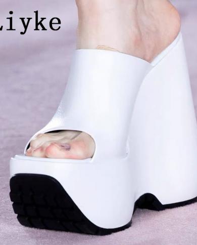 liyke מידה 3542 אופנה peep toe נעלי טריזים לנשים תחתית עבה פלטפורמה נעלי עקב גבוהות נעלי בית סנדלי קיץ נשיים