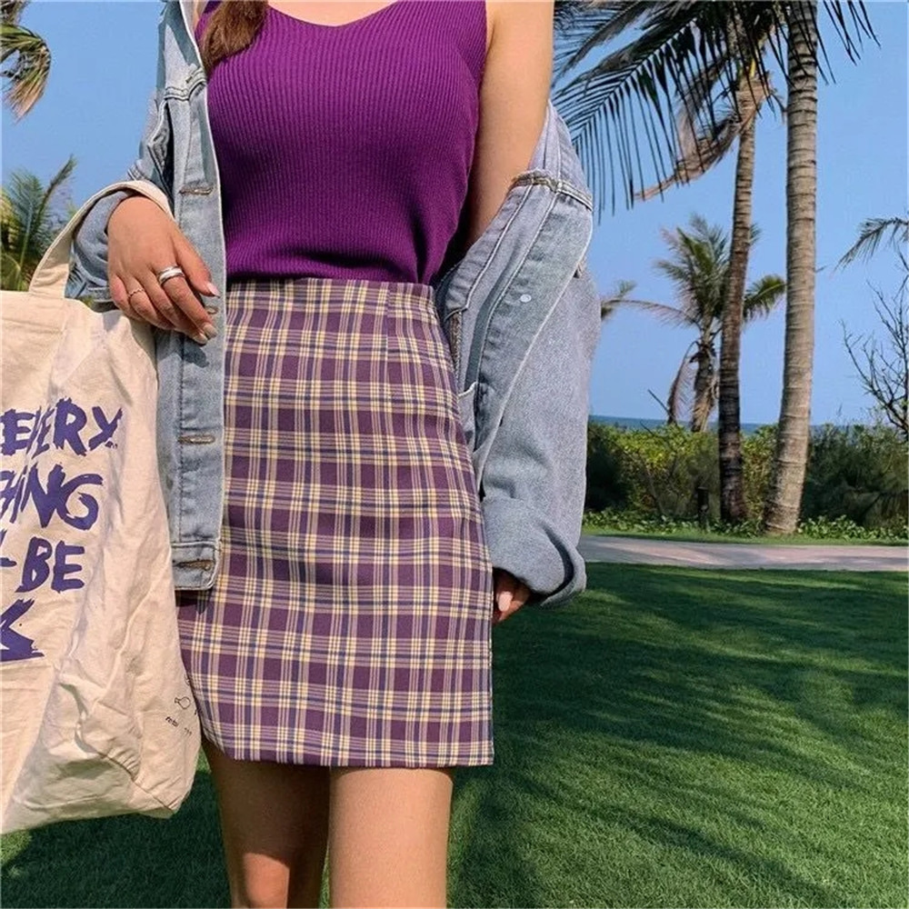 A line purple outlet plaid skirt