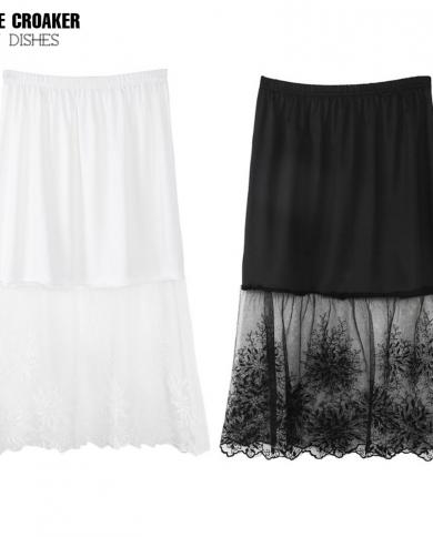 Slip; Black Skirt Style Half Slip with Lace Detailed Bottom